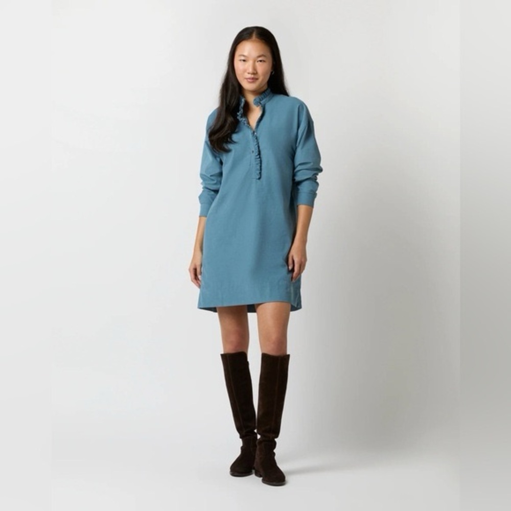 Ann Mashburn Nicky Popover Shirtdress in a steel blue stretch corduroy— size S